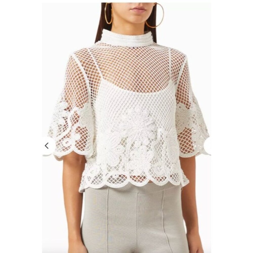 Clea White  Amaani T-shirt in Cotton-lace Small